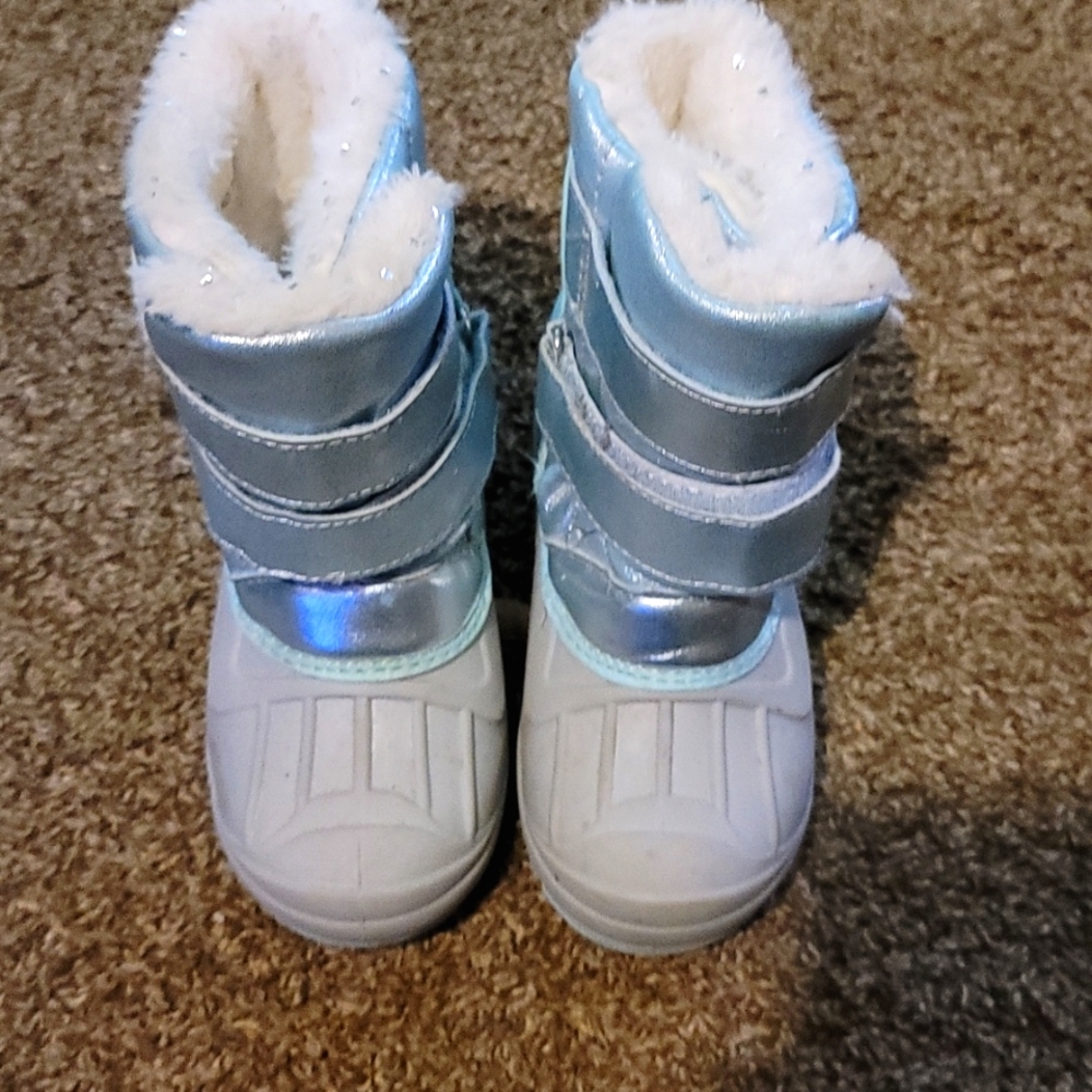 Snow Boots, ThermoLite, Size 9, Blue/Silver and white padding with silver specks